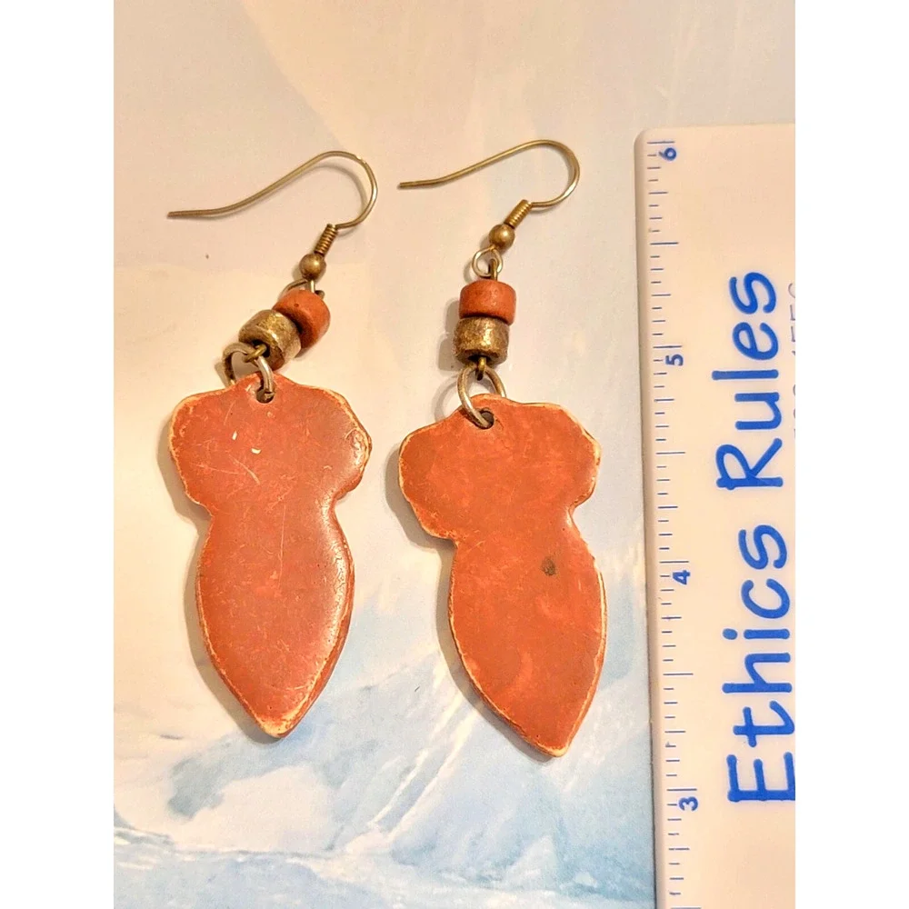 Vintage 1990's Southwestern Long‎ Dangle Pierced Earrings Rust 2.75
